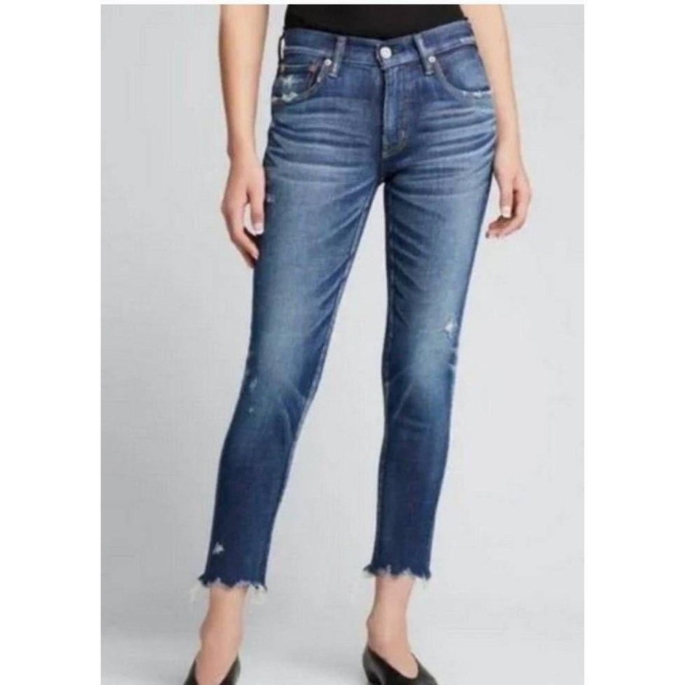 Moussy Medium Blue Distressed Cropped Ankle Jeans (J4)